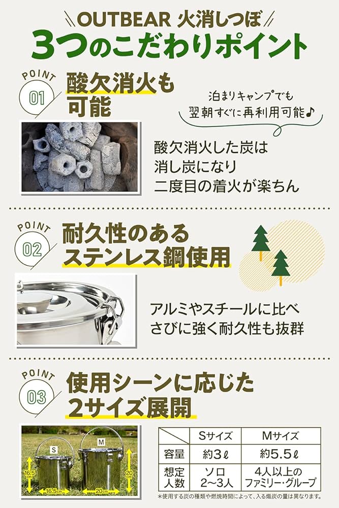 火消しつぼ ステンレス 帆布袋付き (2通りの消火方法) 火消し壺 炭 薪 消火 Amazon.co.jp: OUTBEAR【秒速消火】 火消し壺 ステンレス 帆布袋